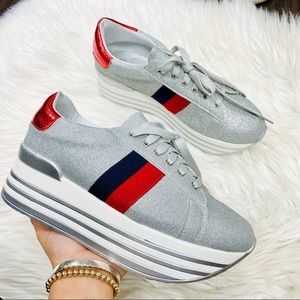 CCOCCI silver glitter striped platform sneaker